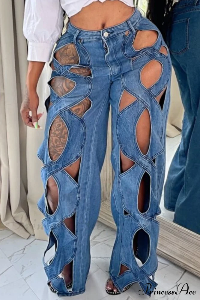 Patchwork Solid High Denim Waist Jeans
