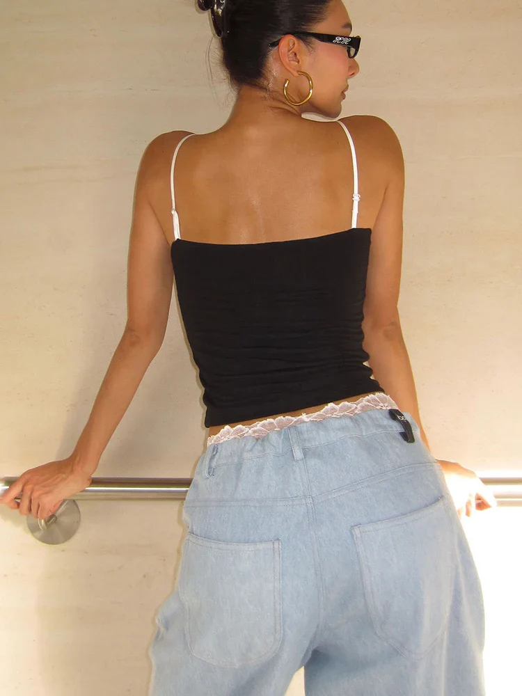 Patchwork Square Collar Crop Top - Image 3