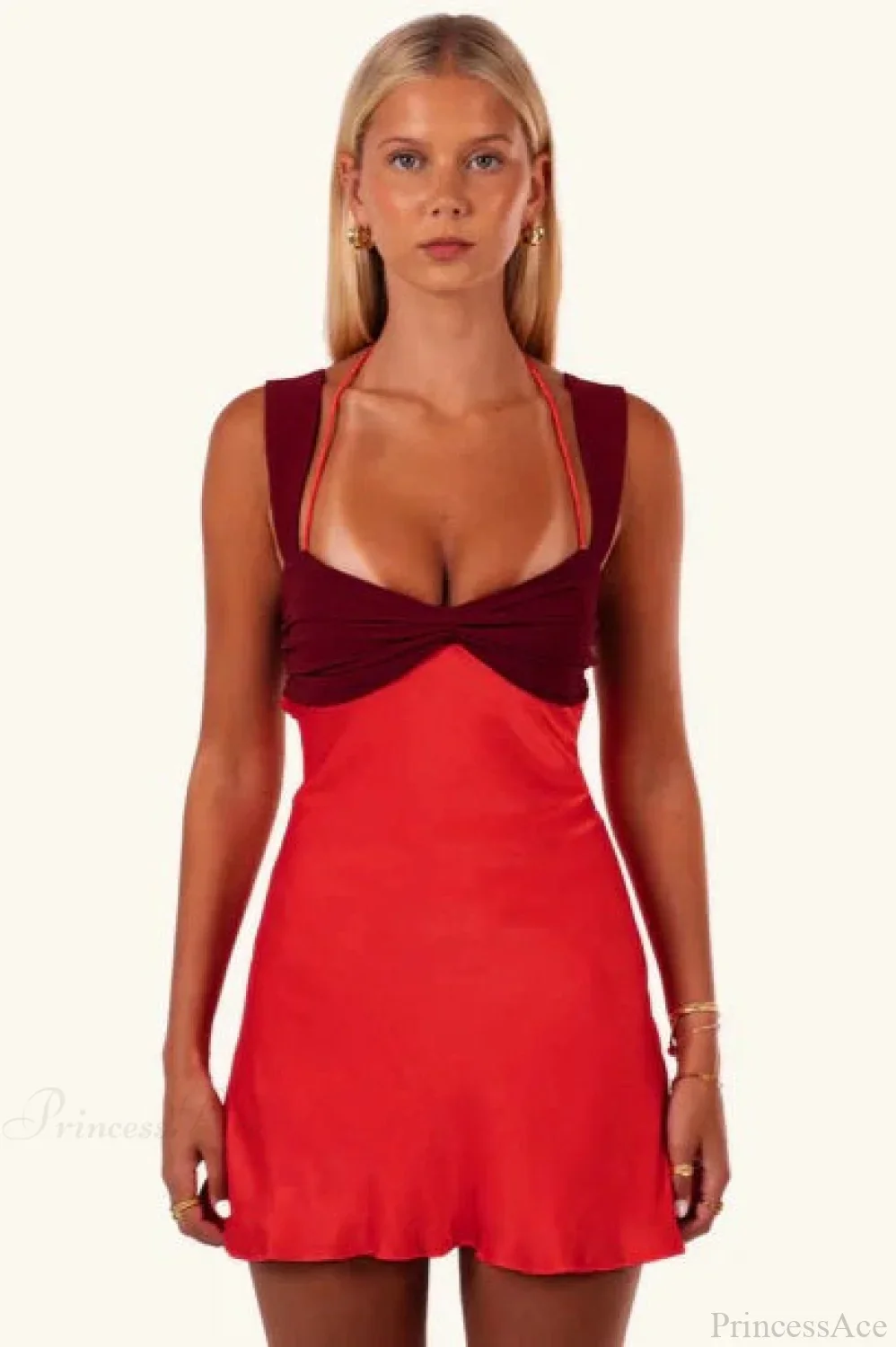 Patchwork Strapless Lace-Up Mini Dress - Image 3