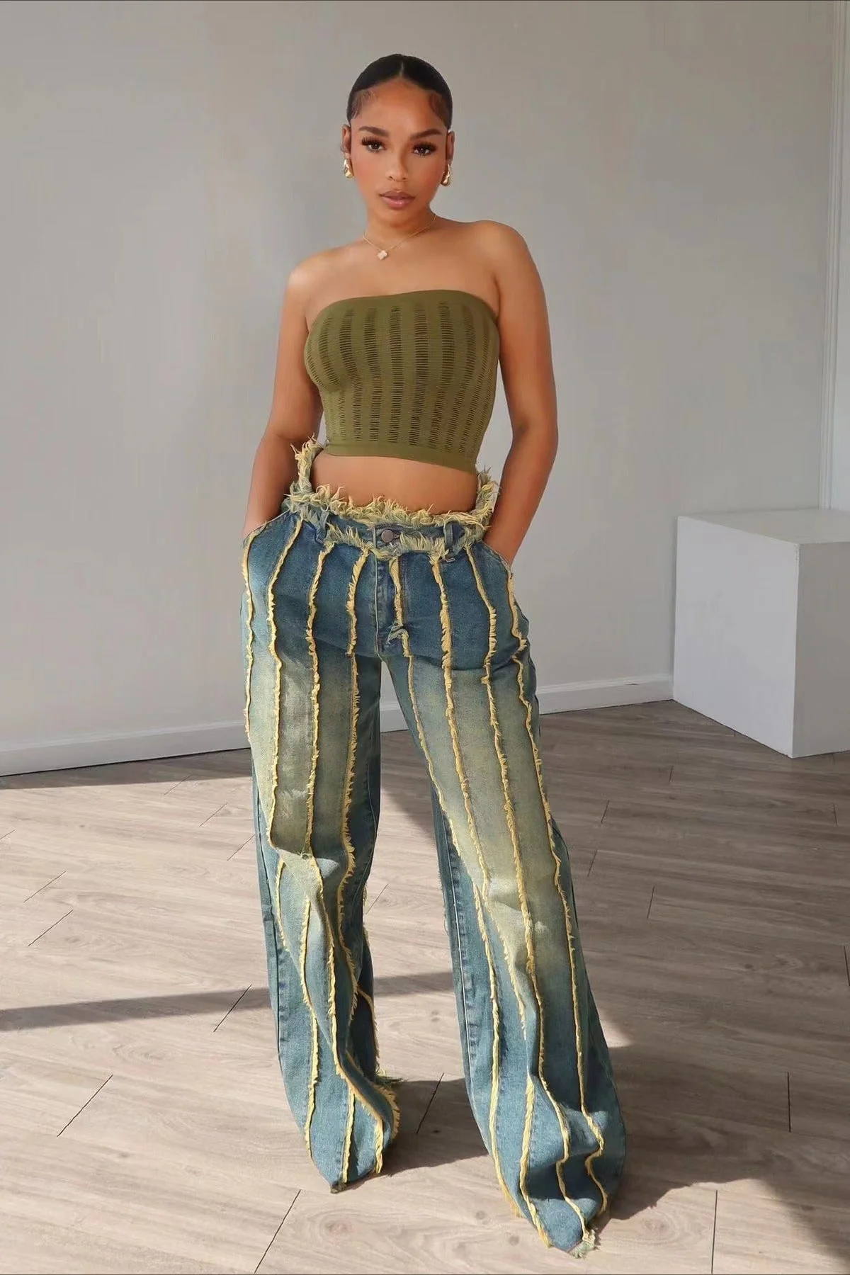 Patchwork Stretch Denim Jeans