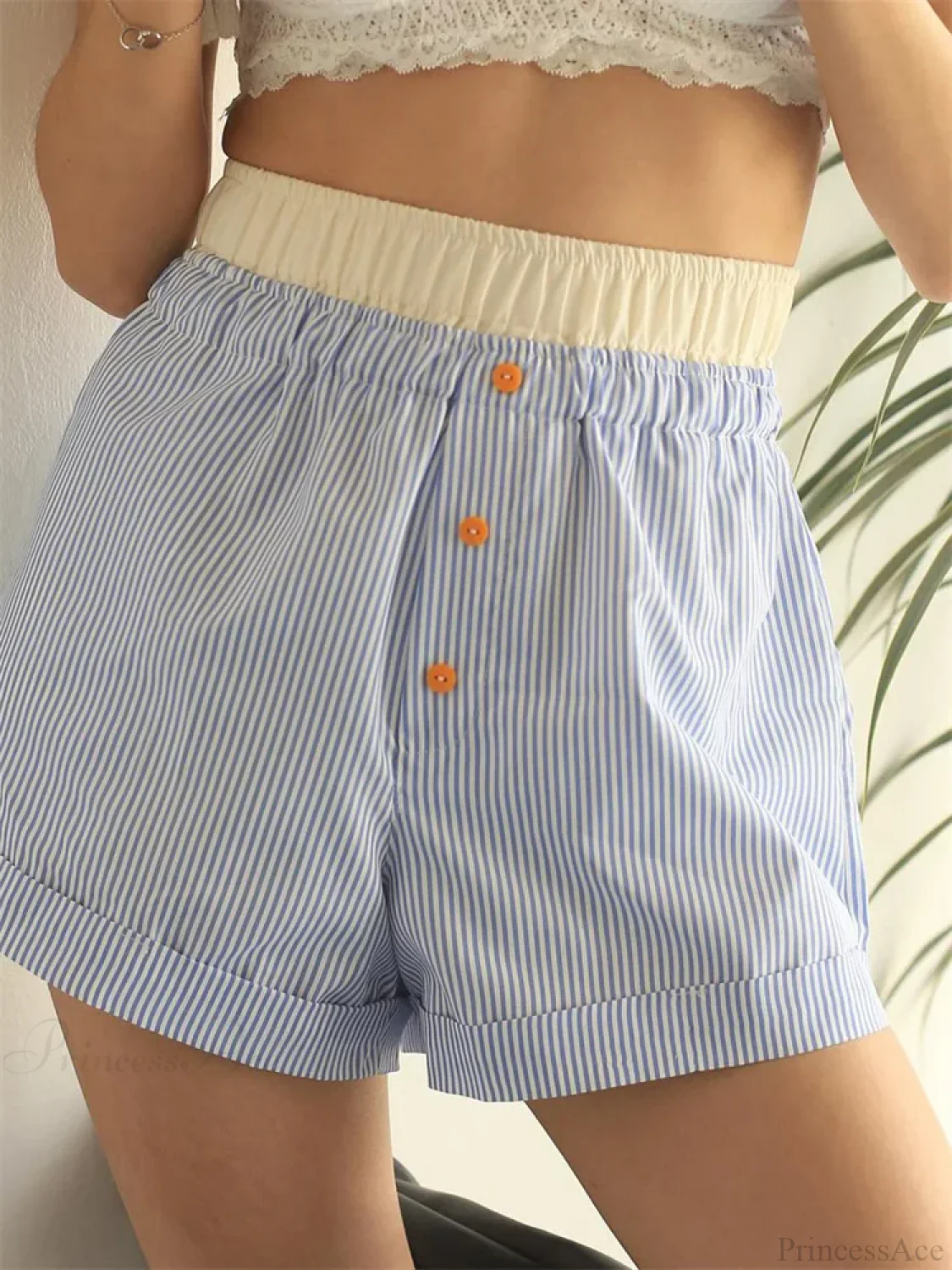 Patchwork Striped Elastic Waist Short - Image 5