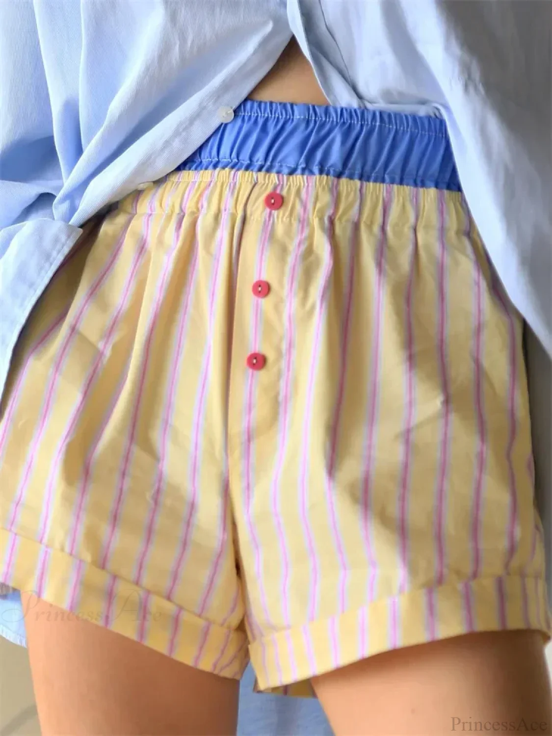 Patchwork Striped Elastic Waist Short - Image 6