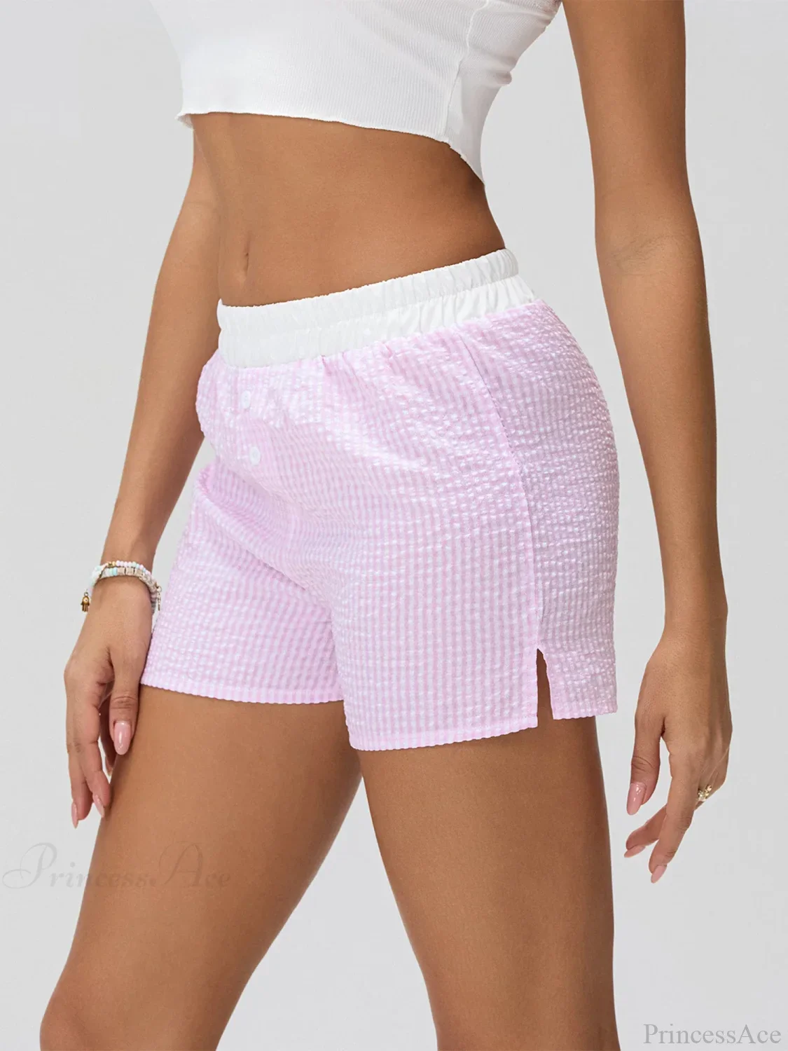Patchwork Striped Elastic Waist Short - Image 5