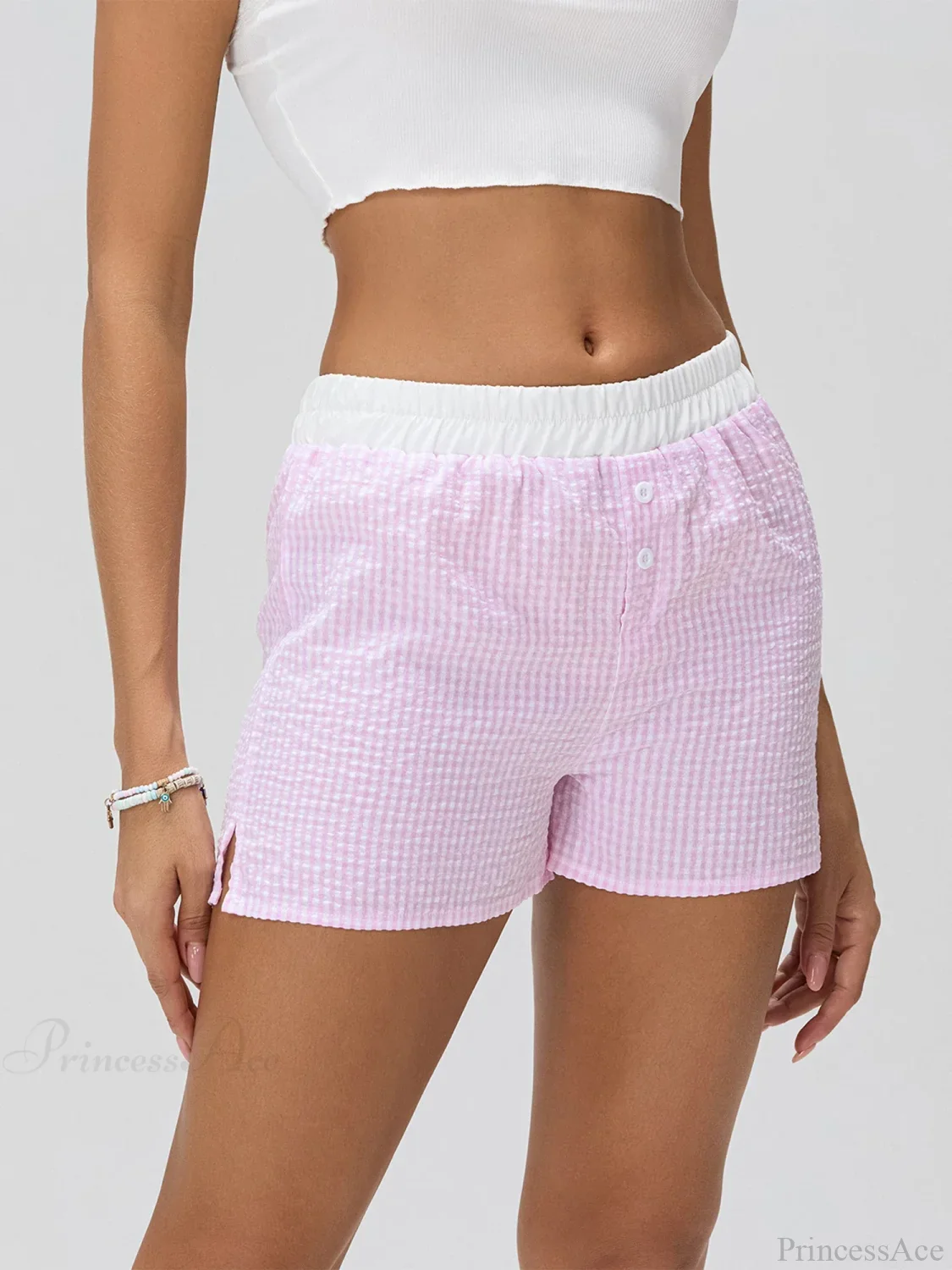 Patchwork Striped Elastic Waist Short - Image 7