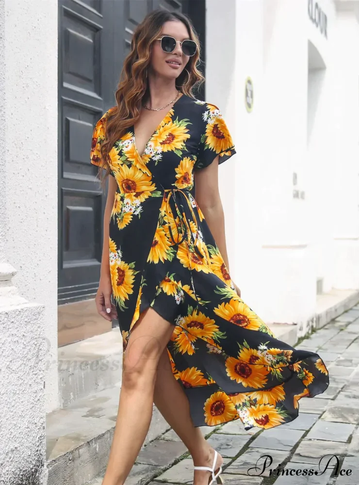 Patterned Flounce Bohemian Festive Dress