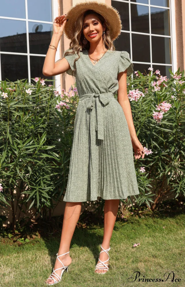 Patterned V-neck Folded for Gown Skirt Women - Image 10