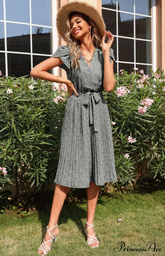 Patterned V-neck Folded for Gown Skirt Women - Image 13