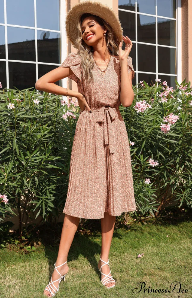 Patterned V-neck Folded for Gown Skirt Women - Image 5