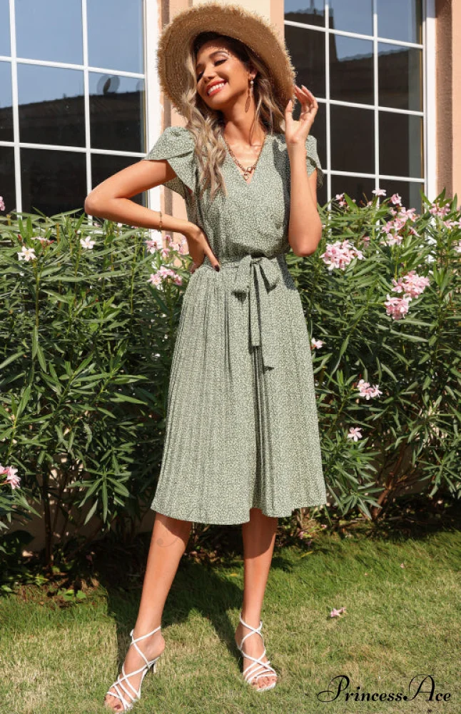 Patterned V-neck Folded for Gown Skirt Women - Image 8