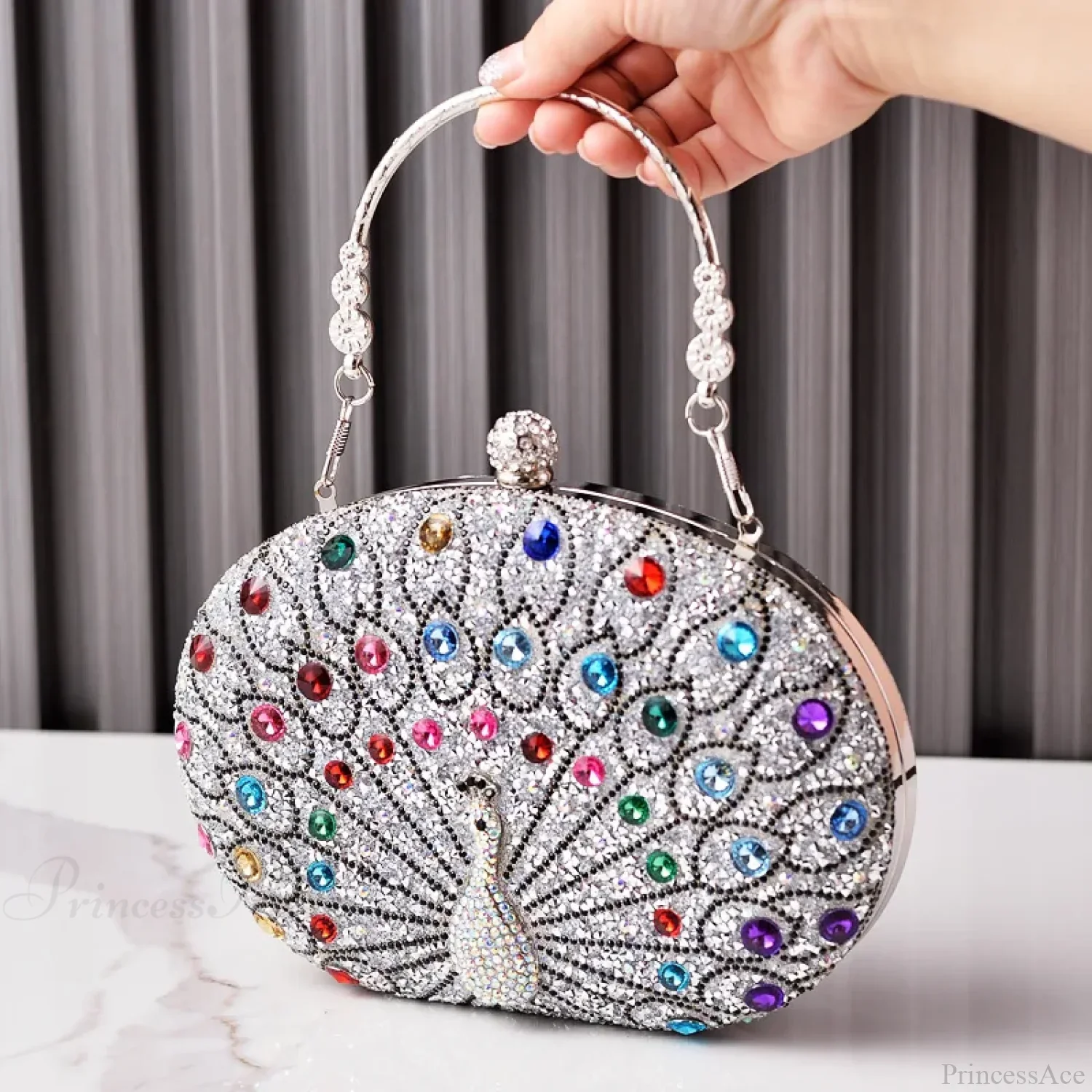 Peacock Pattern Diamond Evening Rhinestone Shoulder Clutch Bag - Image 4