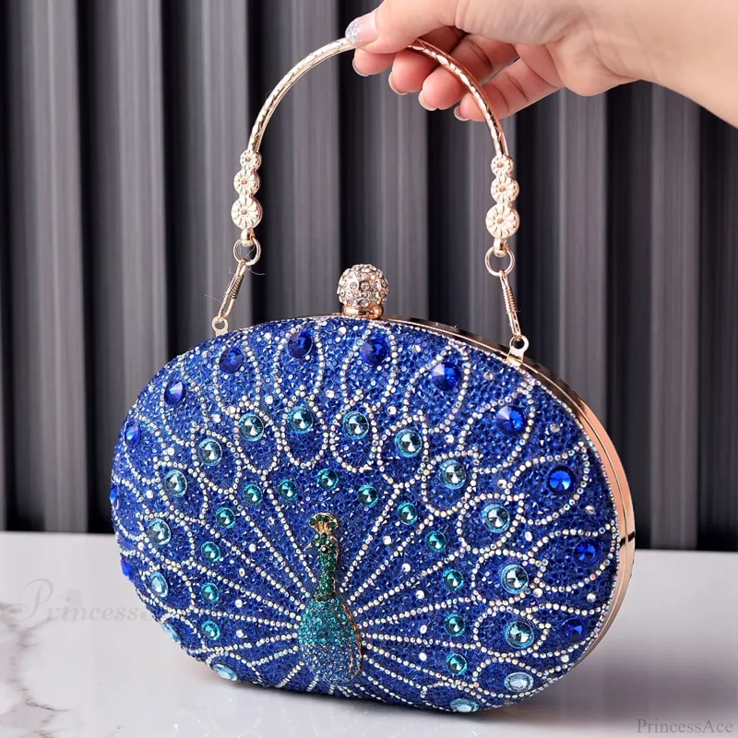 Peacock Pattern Diamond Evening Rhinestone Shoulder Clutch Bag - Image 5