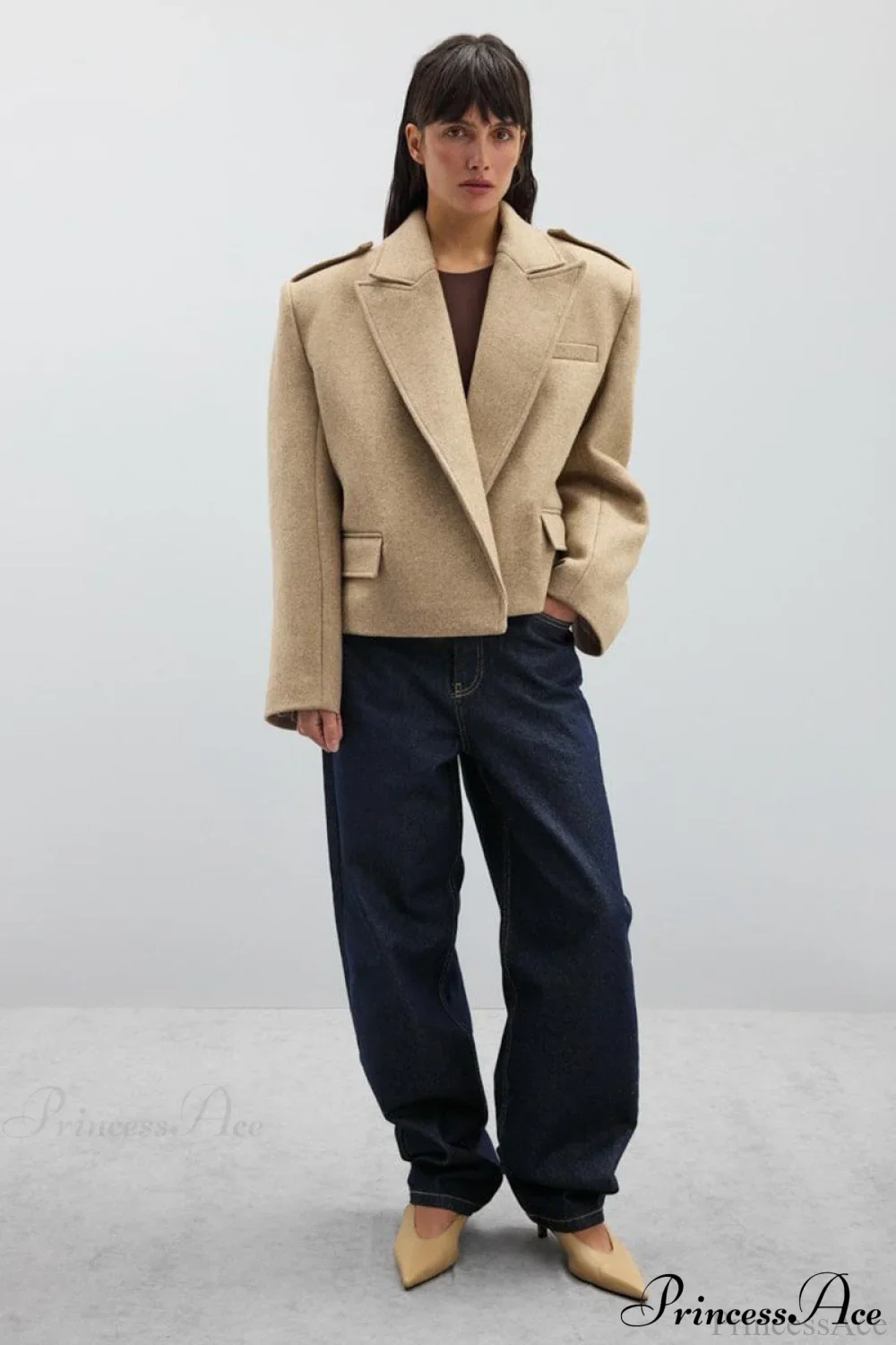 Peak Lapel Blazer Style Wool Loose Coat - Image 4