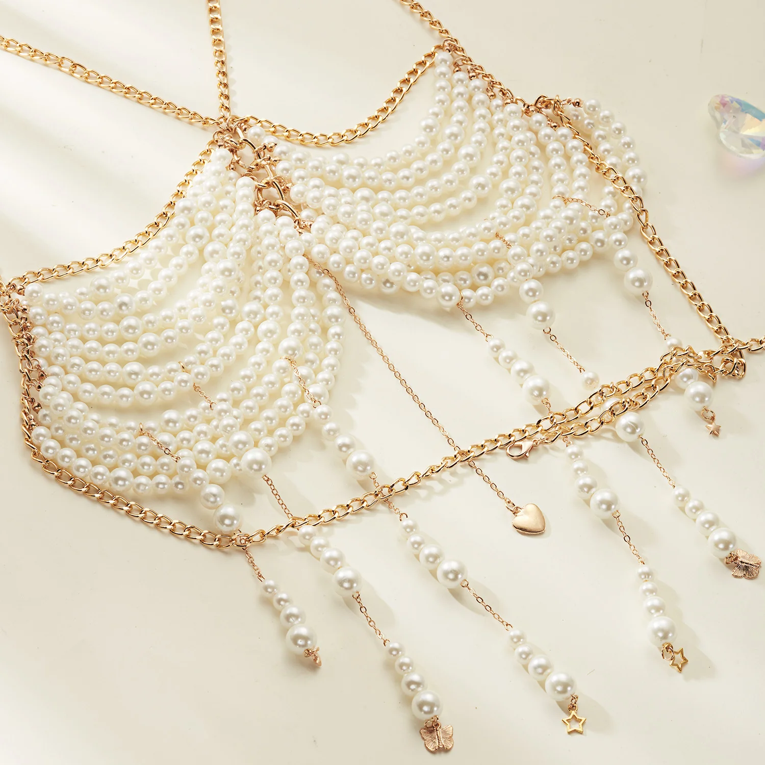Pearl Beaded Tassel Halter Body Chain - Image 4