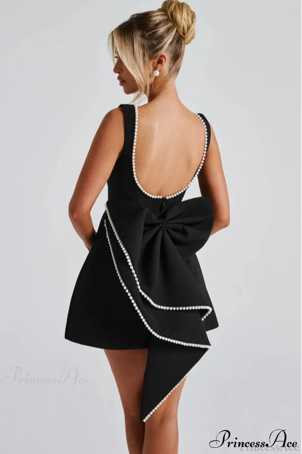 Pearl Bow Open-Back Edgy Short Party Dress - Image 2