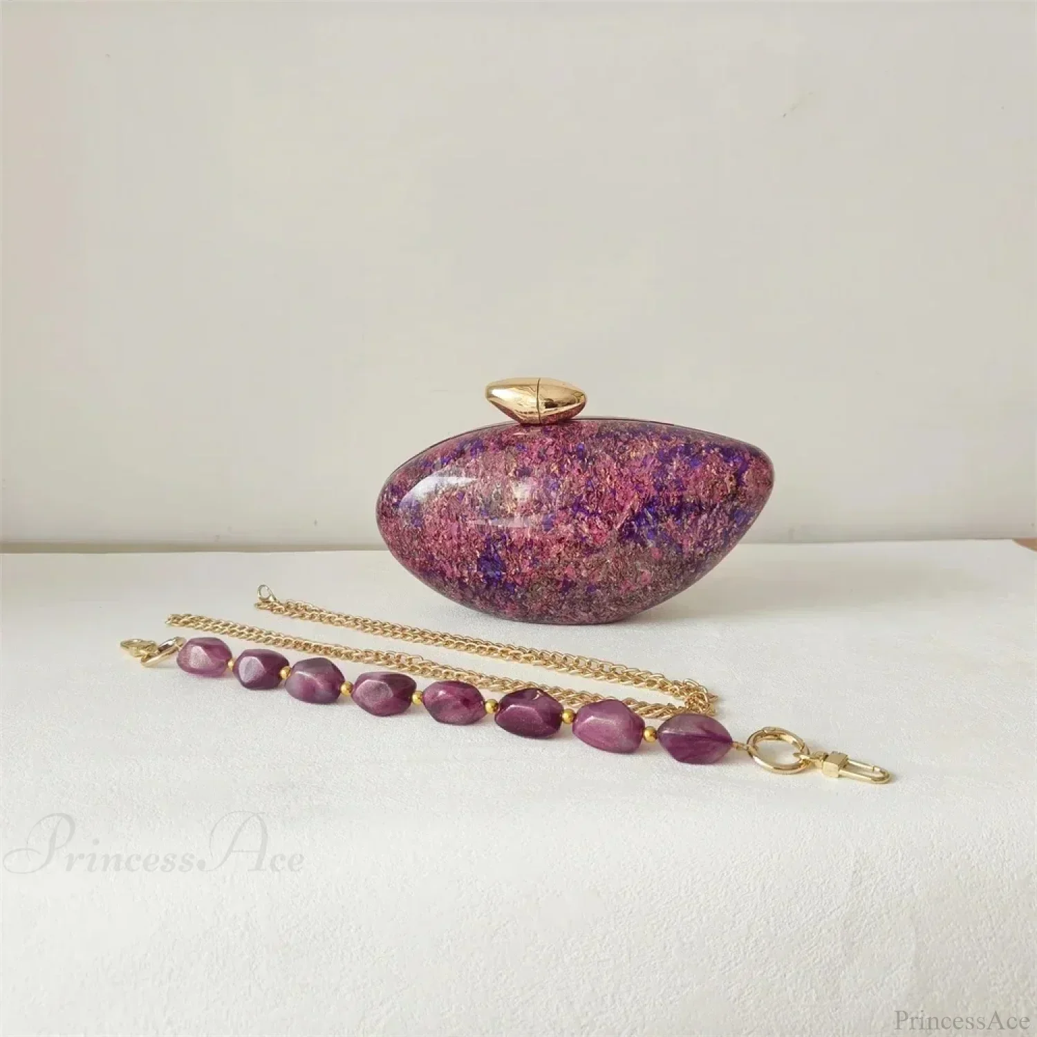 Pearl Brown Marble Acrylic Box Evening Clutch Bag - Image 11