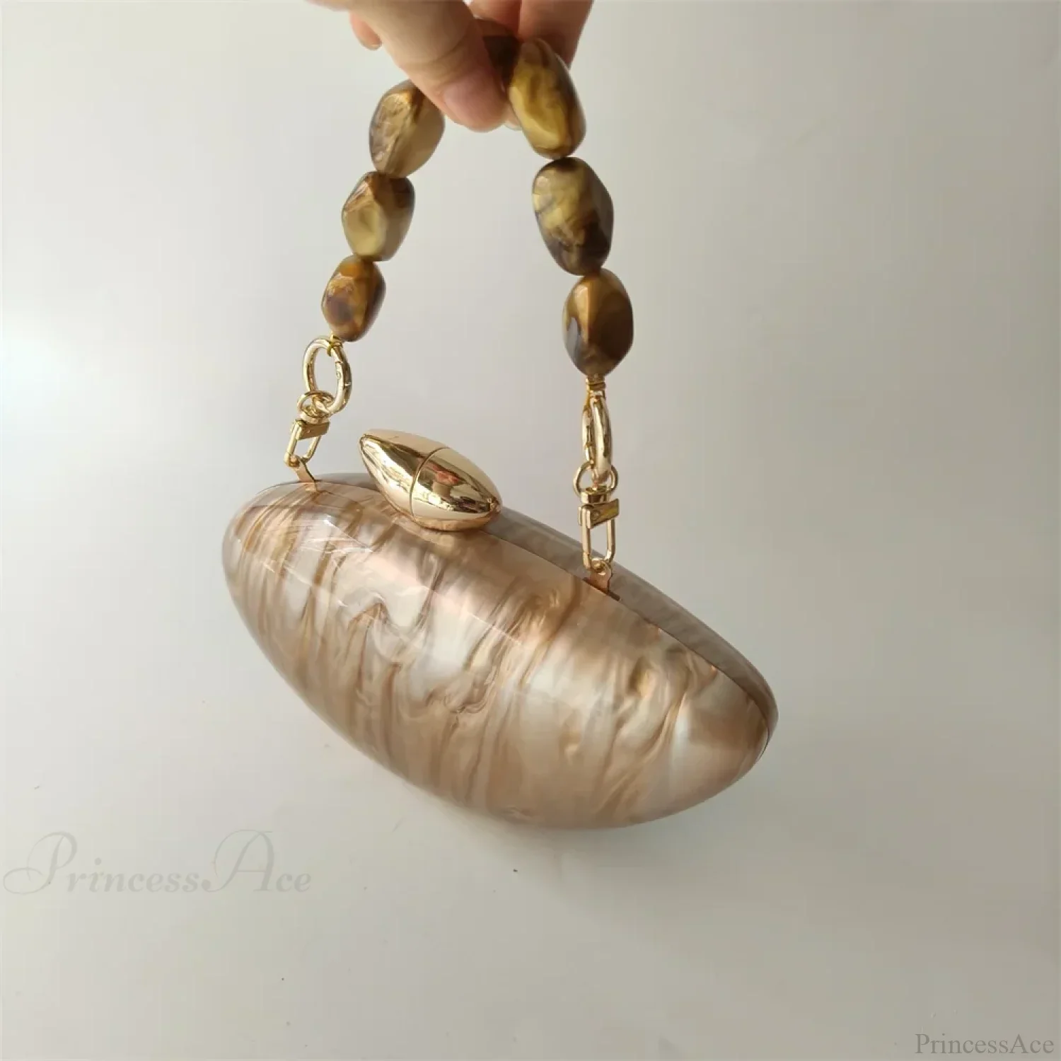 Pearl Brown Marble Acrylic Box Evening Clutch Bag - Image 2