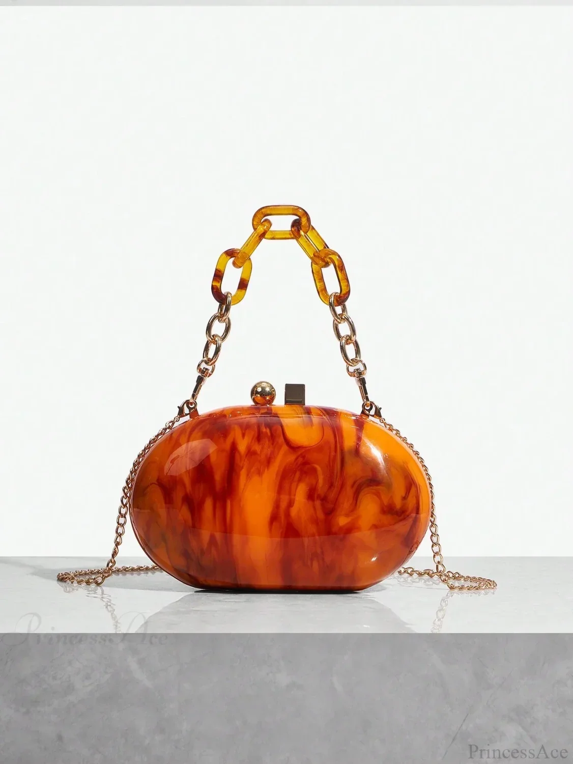 Pearl Brown Orange Acrylic Box Evening Clutch Bag - Image 5
