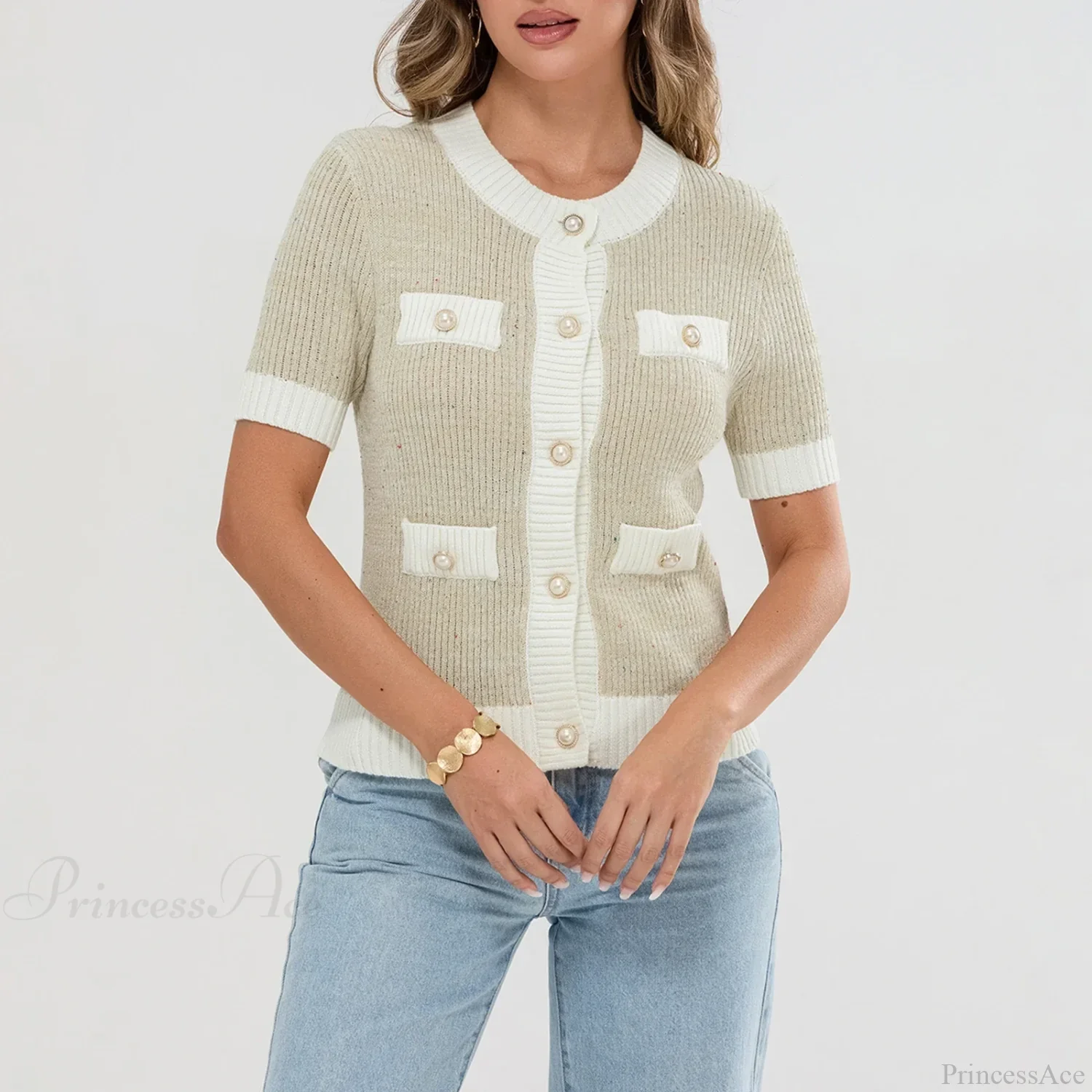 Pearl Button Short Sleeve Cardigan - Image 4