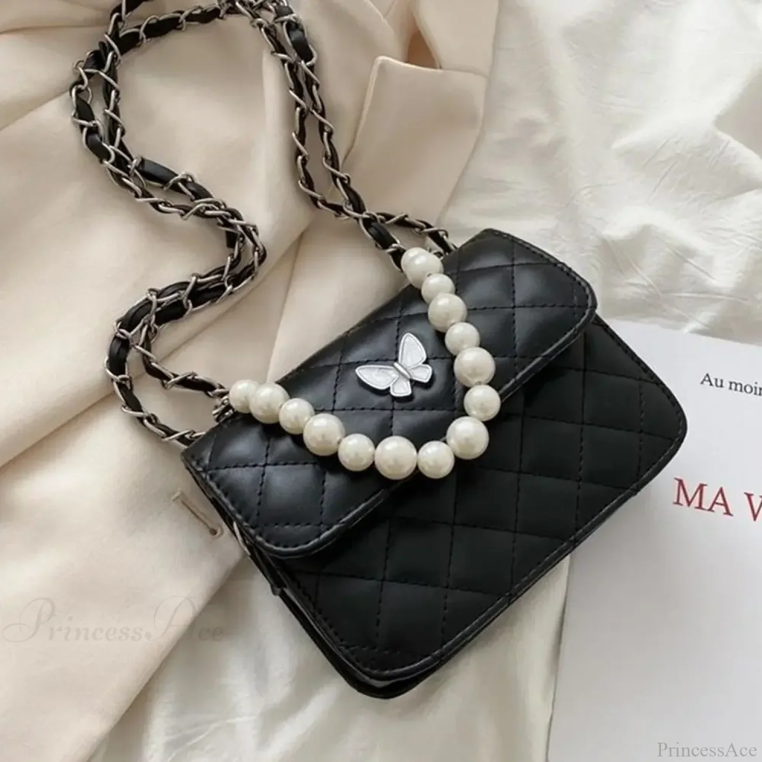 Pearl Shoulder Handbag PU Leather All-Match Tote - Image 5