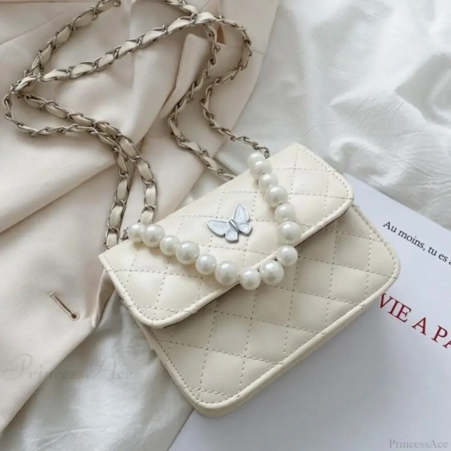Pearl Shoulder Handbag PU Leather All-Match Tote - Image 6