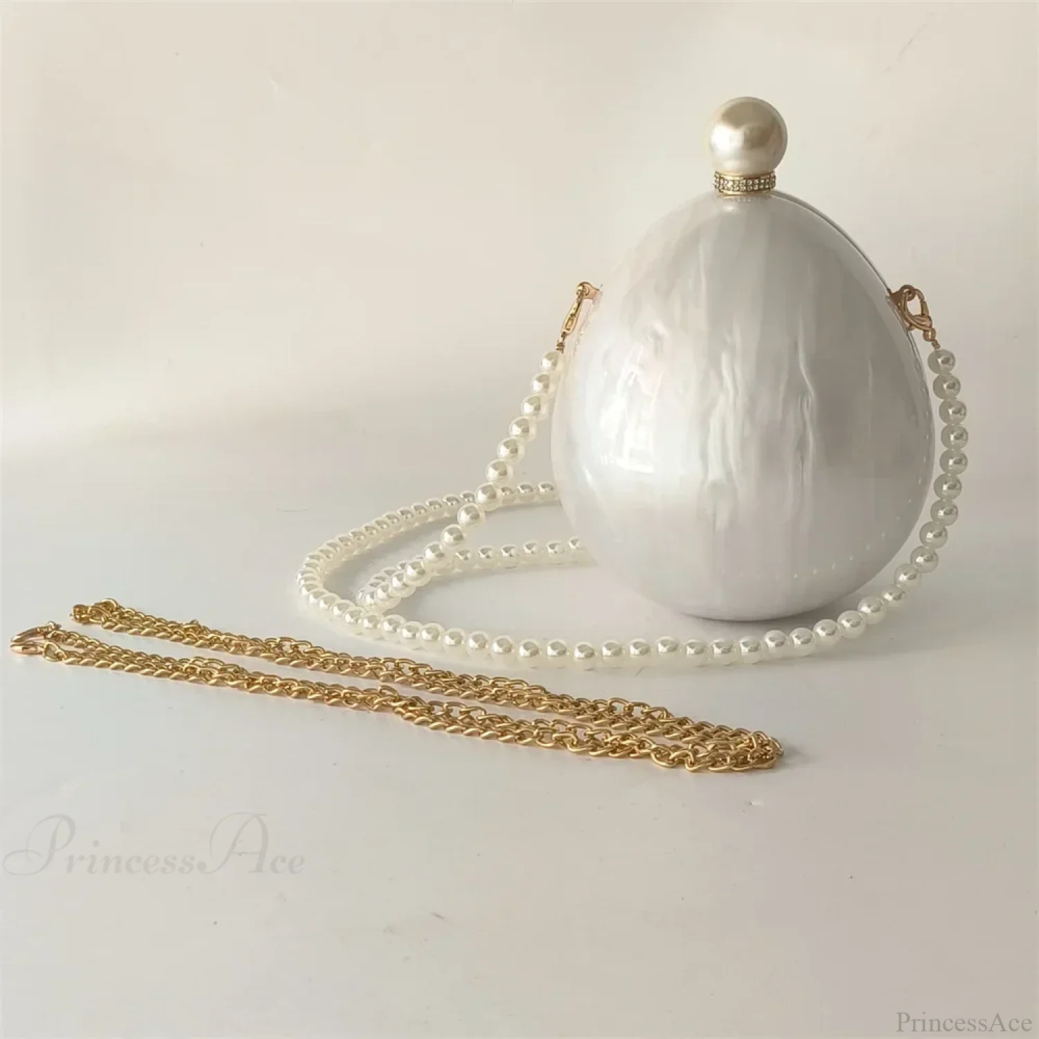 Pearl White Egg Acrylic Box Oval Bridal Messenger Clutch Bag - Image 6