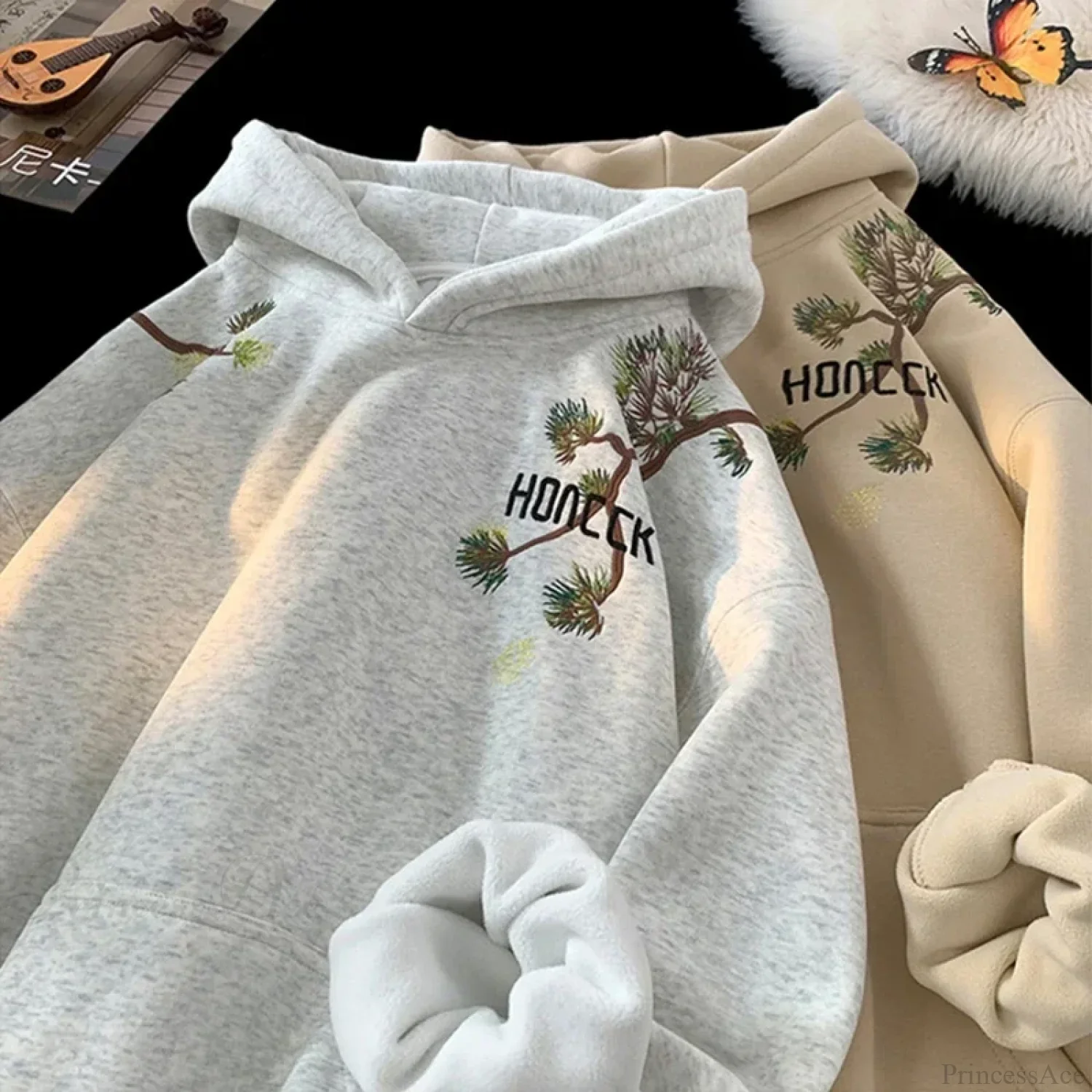 Pine Print Y2K Vintage Oversize Hoodie - Image 2