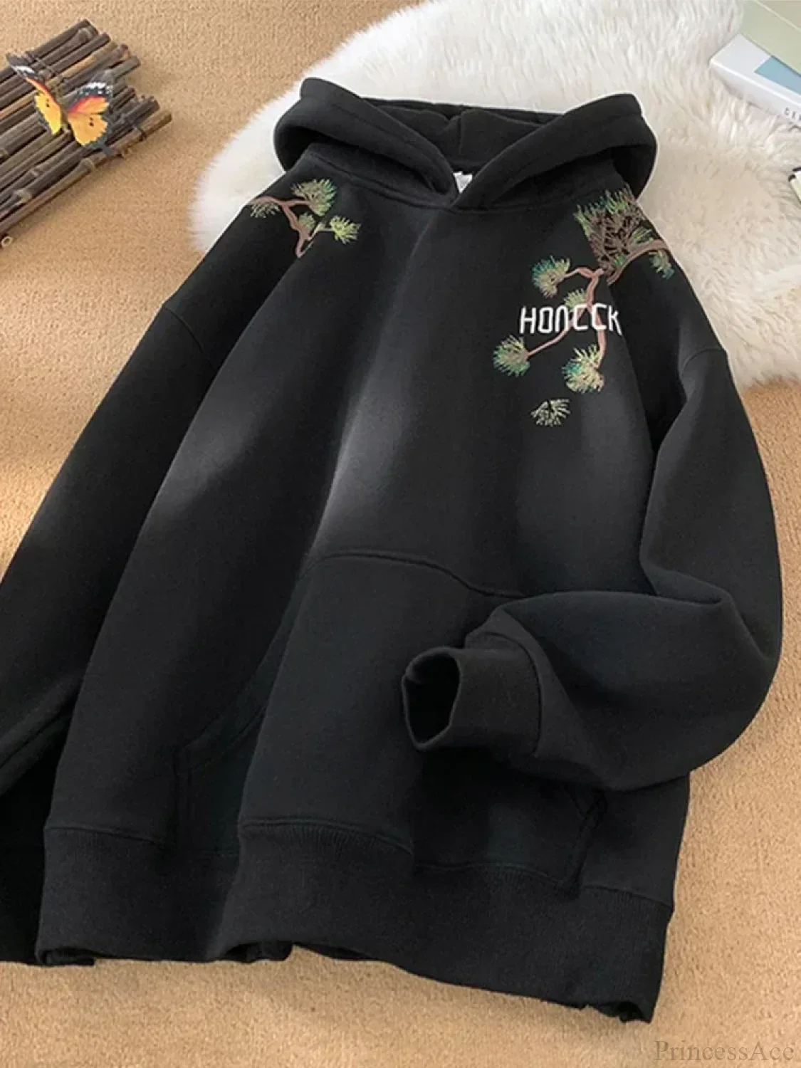Pine Print Y2K Vintage Oversize Hoodie - Image 8