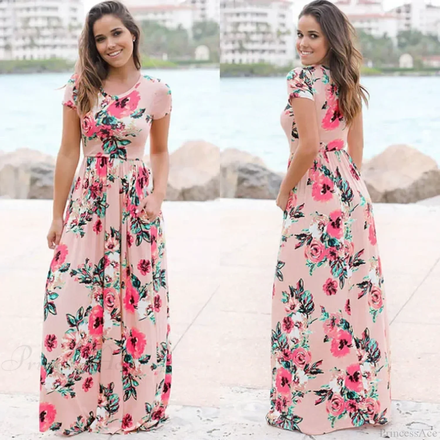 Pink Boho Floral Maxi Floral Dress - Image 12