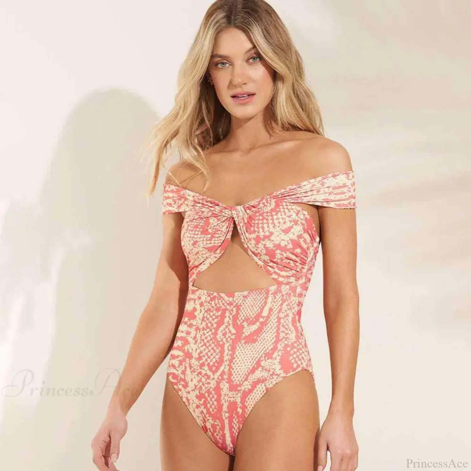 Pink Double-Sided Cutout Off-Shoulder One Piece - Image 2