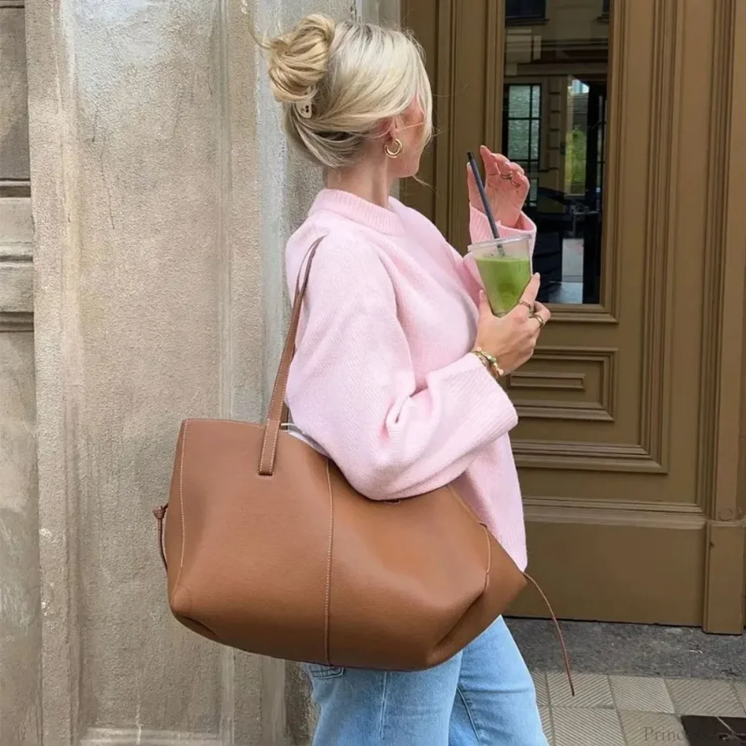 Pink O-neck Loose Casual Pullover Sweater - Image 6