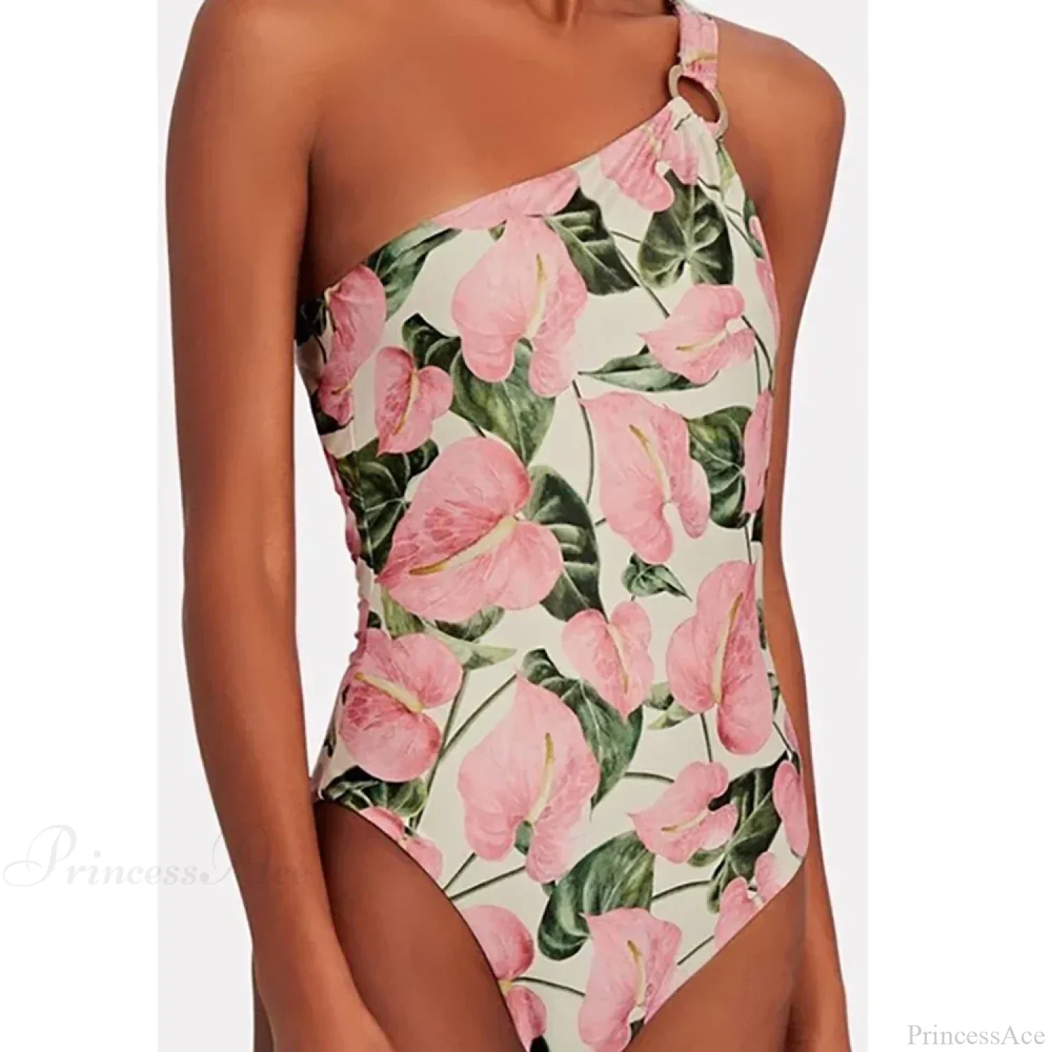 Pink Printed One Shoulder Tie One Piece Swimsuit - Image 2