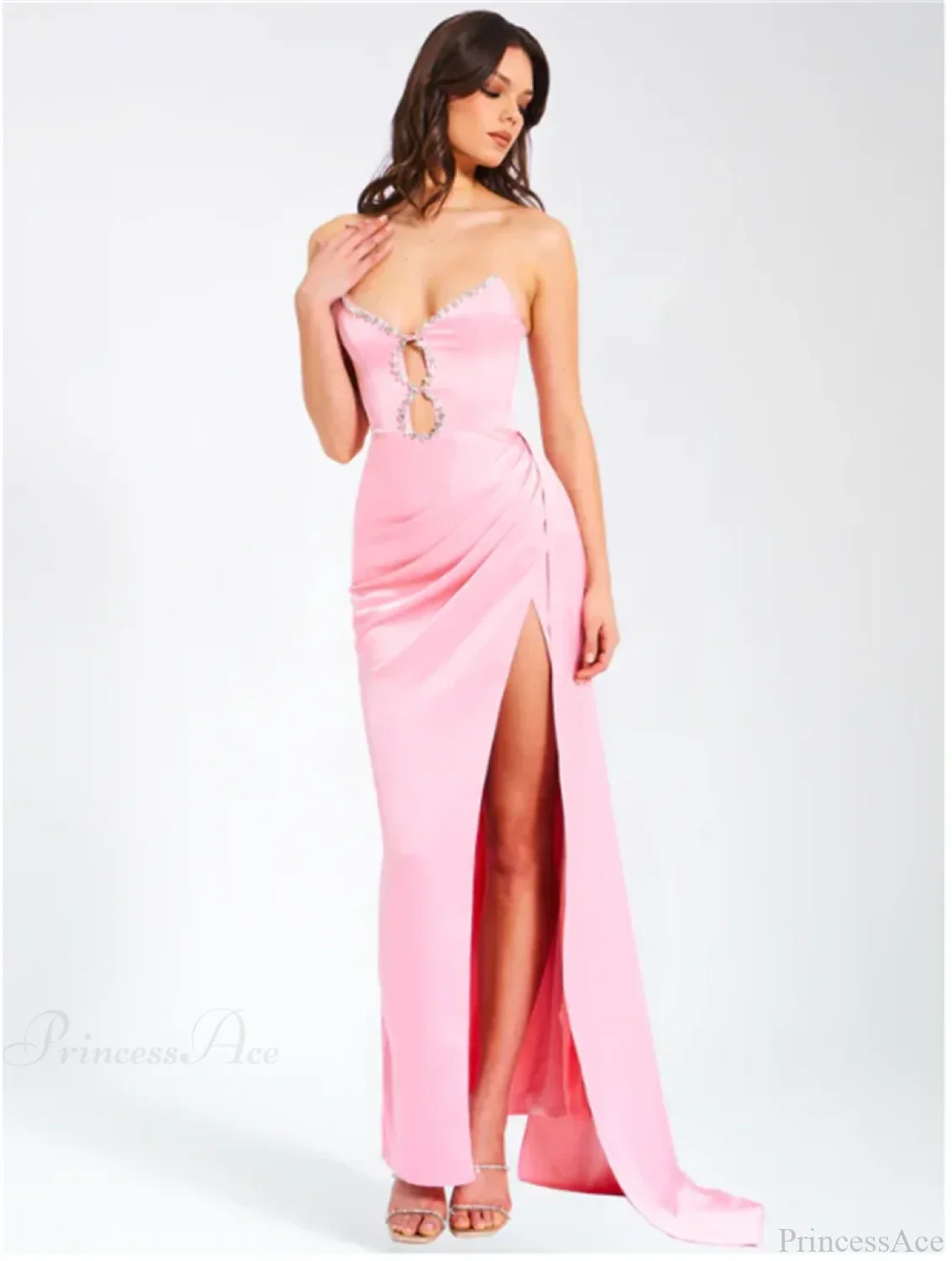 Pink Satin Strapless Party Dress - Image 3