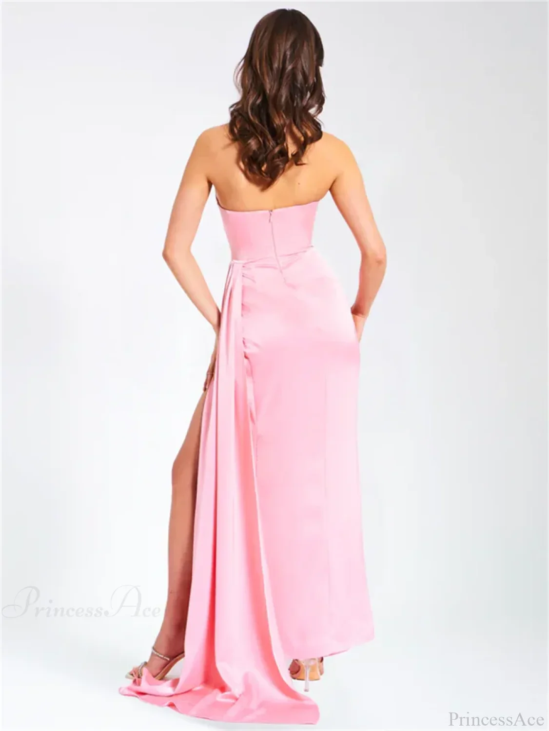 Pink Satin Strapless Party Dress - Image 6