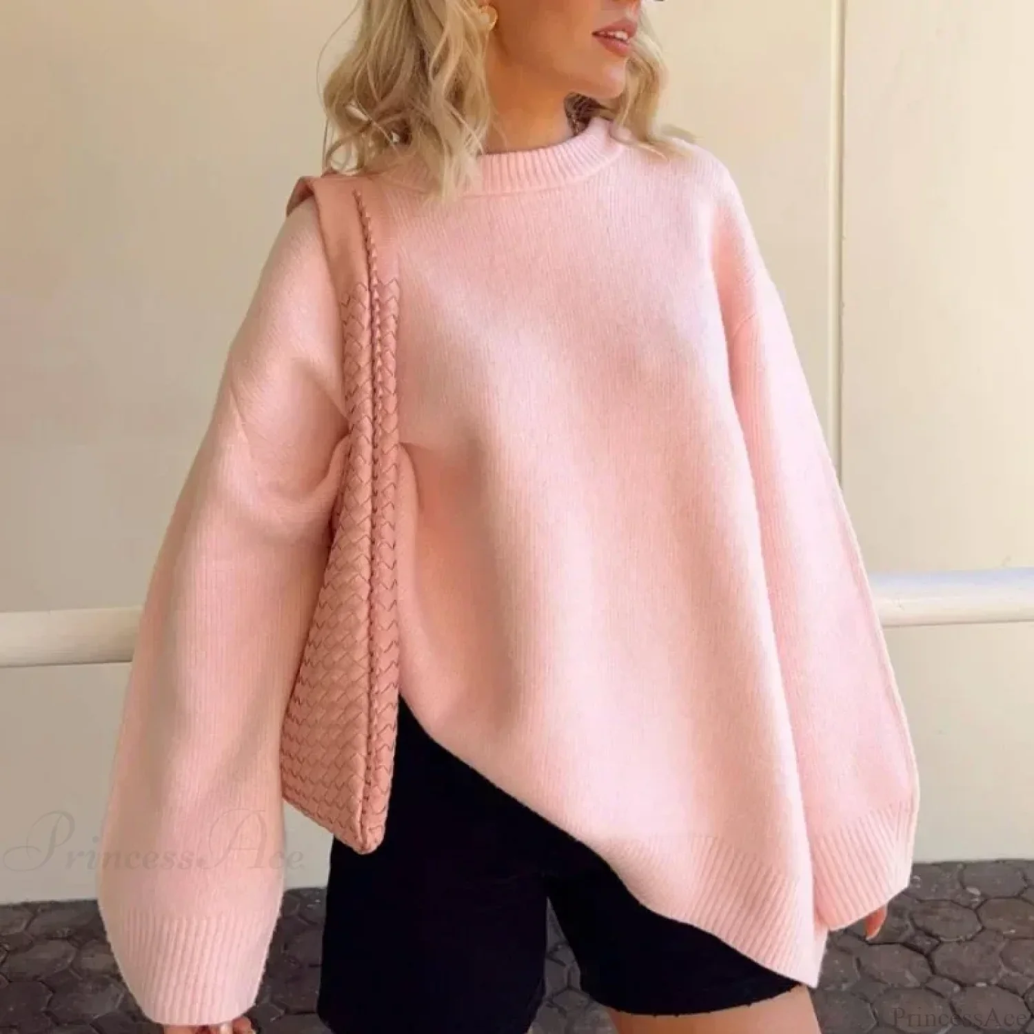 Pink Streetwear O-neck Sweater - Image 2