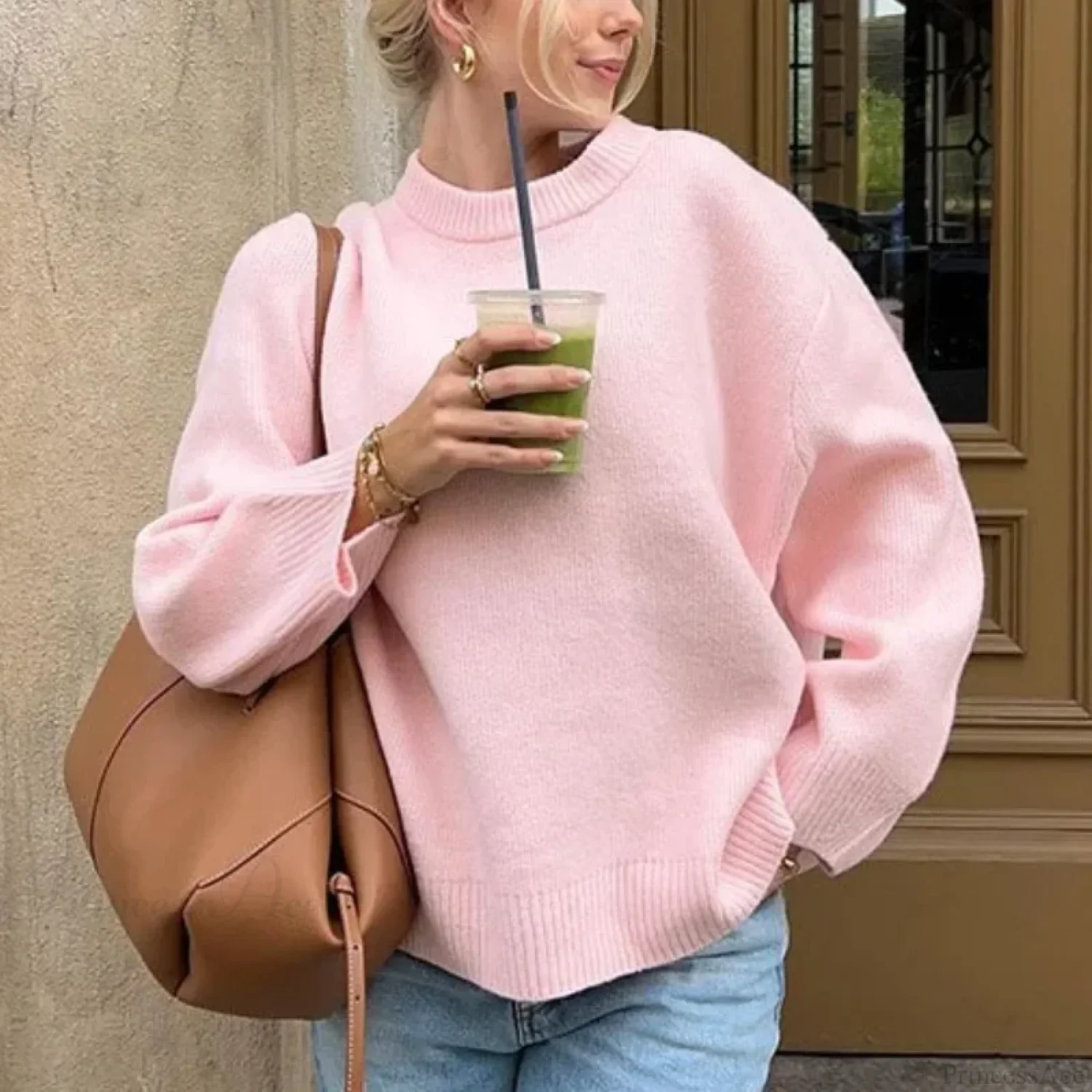 Pink Streetwear O-neck Sweater - Image 3
