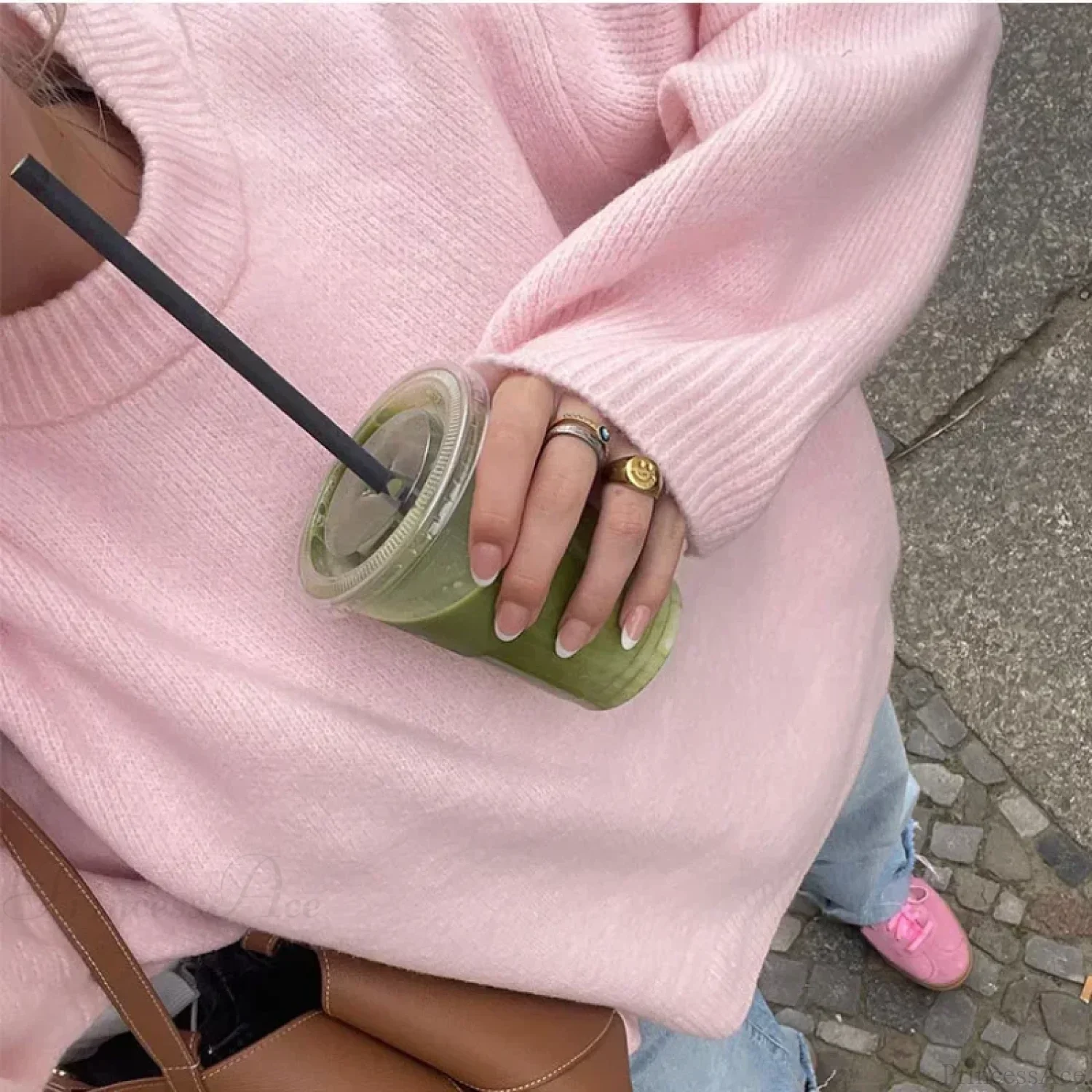 Pink Streetwear O-neck Sweater - Image 4