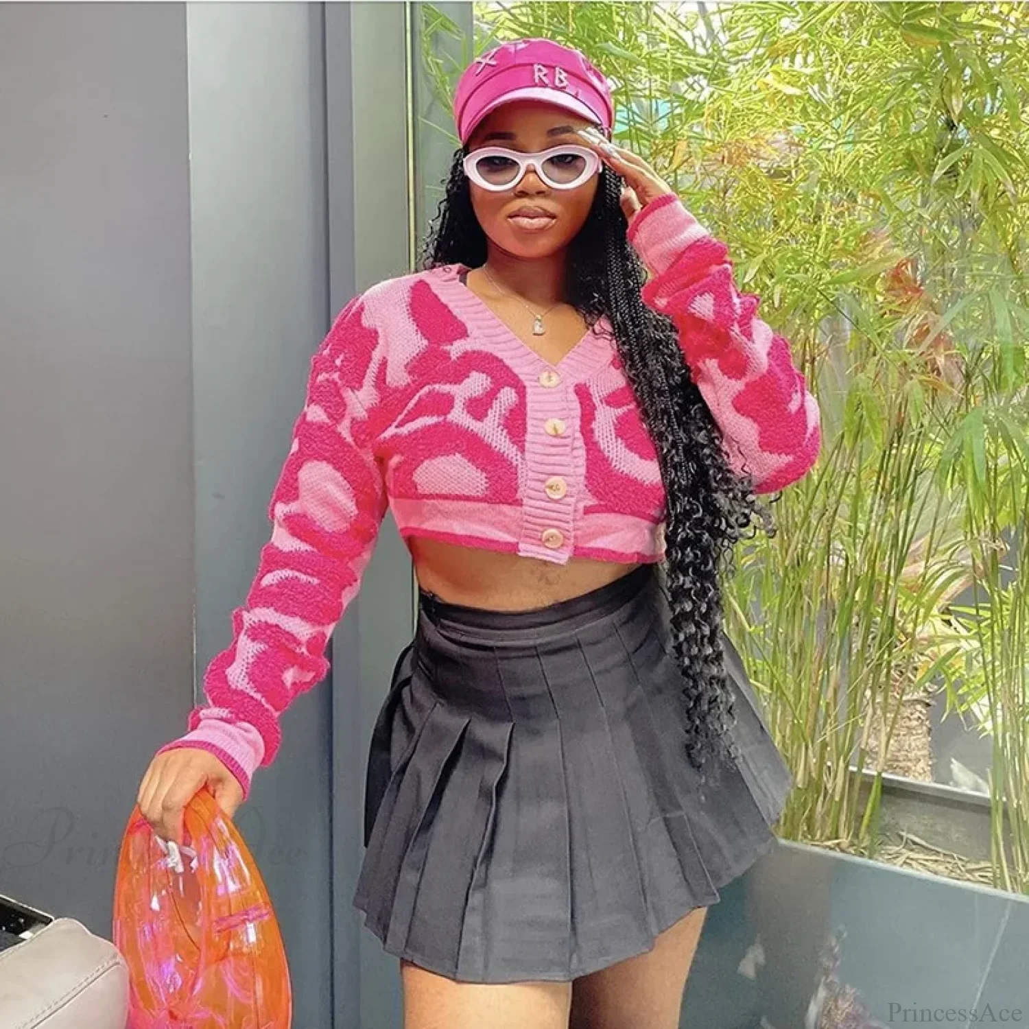 Pink Y2K Streetwear Knit Cardigan - Image 2