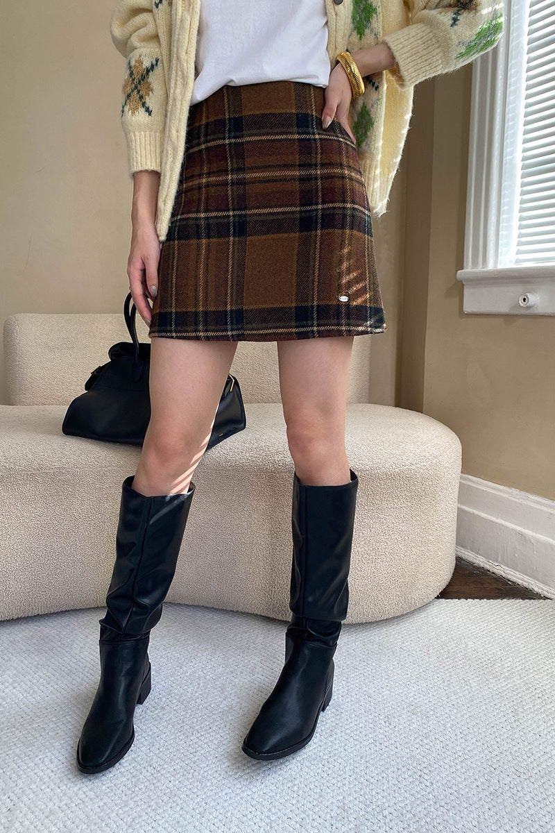 Plaid Color Block High Waist Skirt - Image 15