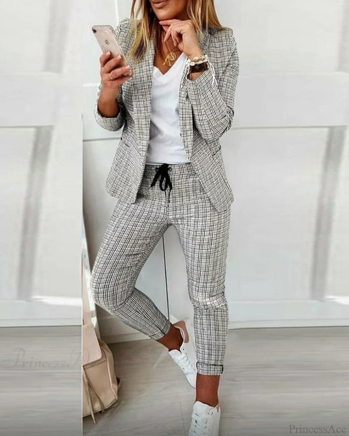 Plaid Comfortable Casual Women's Set - Image 5