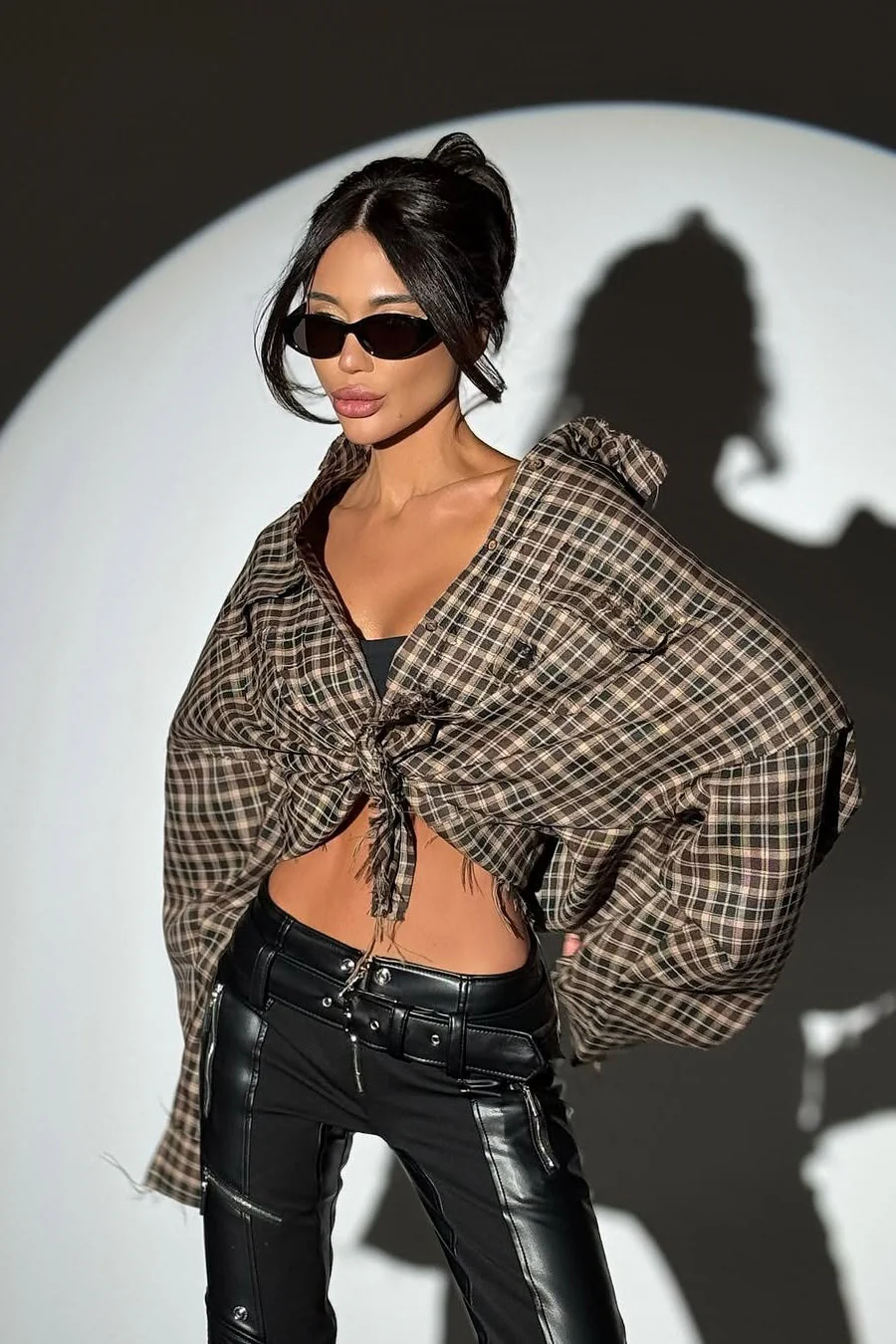 Plaid Distressed Collared Blouse - Image 2