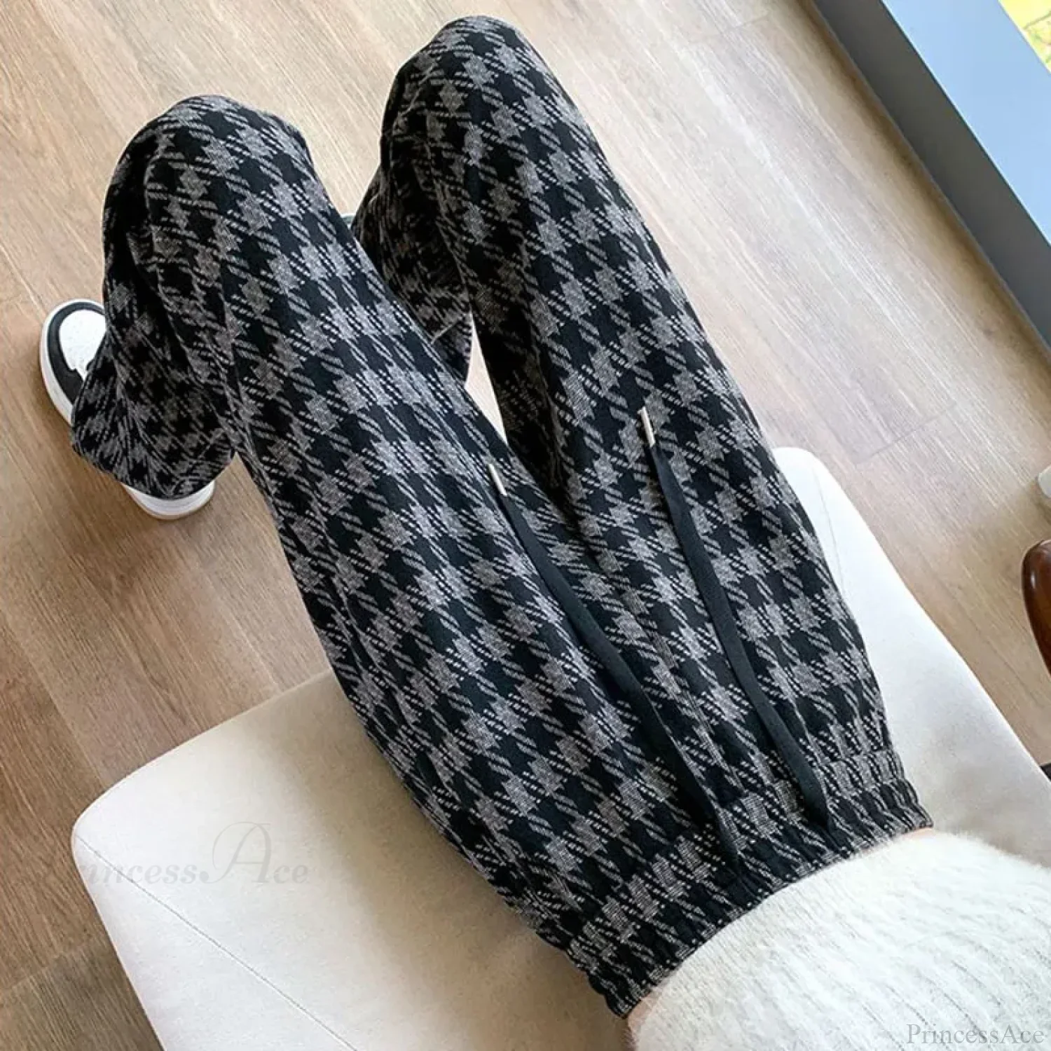 Plaid Drawstring Casual Wide Leg Pants - Image 6