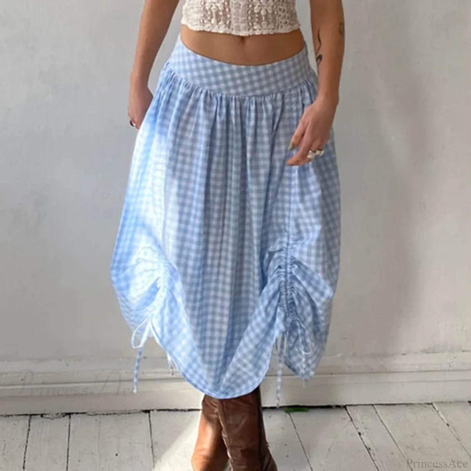 Plaid Drawstring Maxi Skirt - Image 3