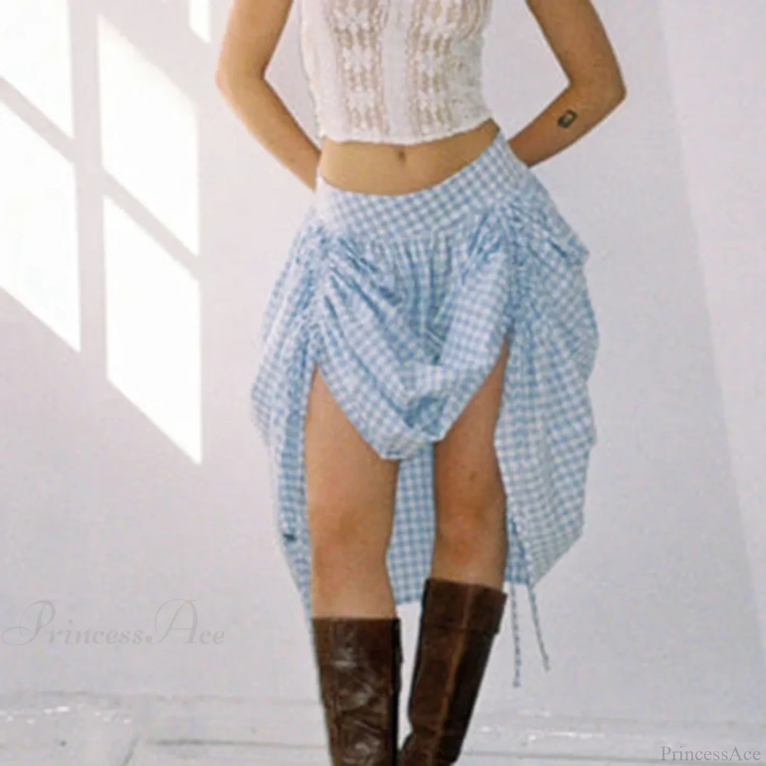 Plaid Drawstring Maxi Skirt - Image 4
