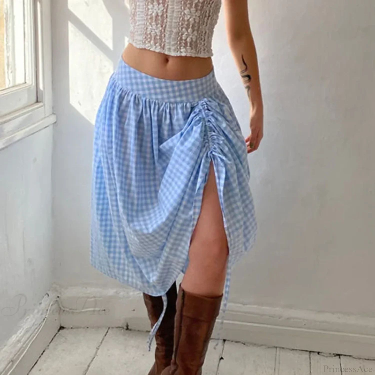 Plaid Drawstring Maxi Skirt - Image 5