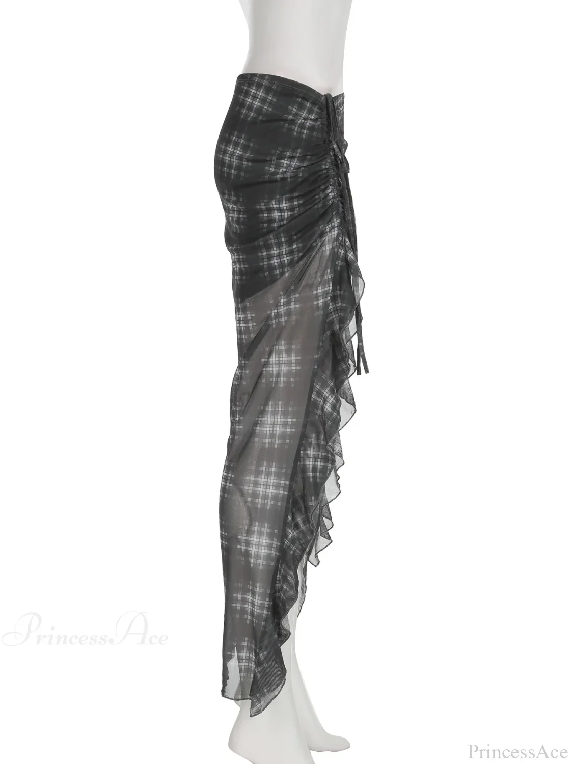 Plaid Drawstring See Through Skirt - Image 5