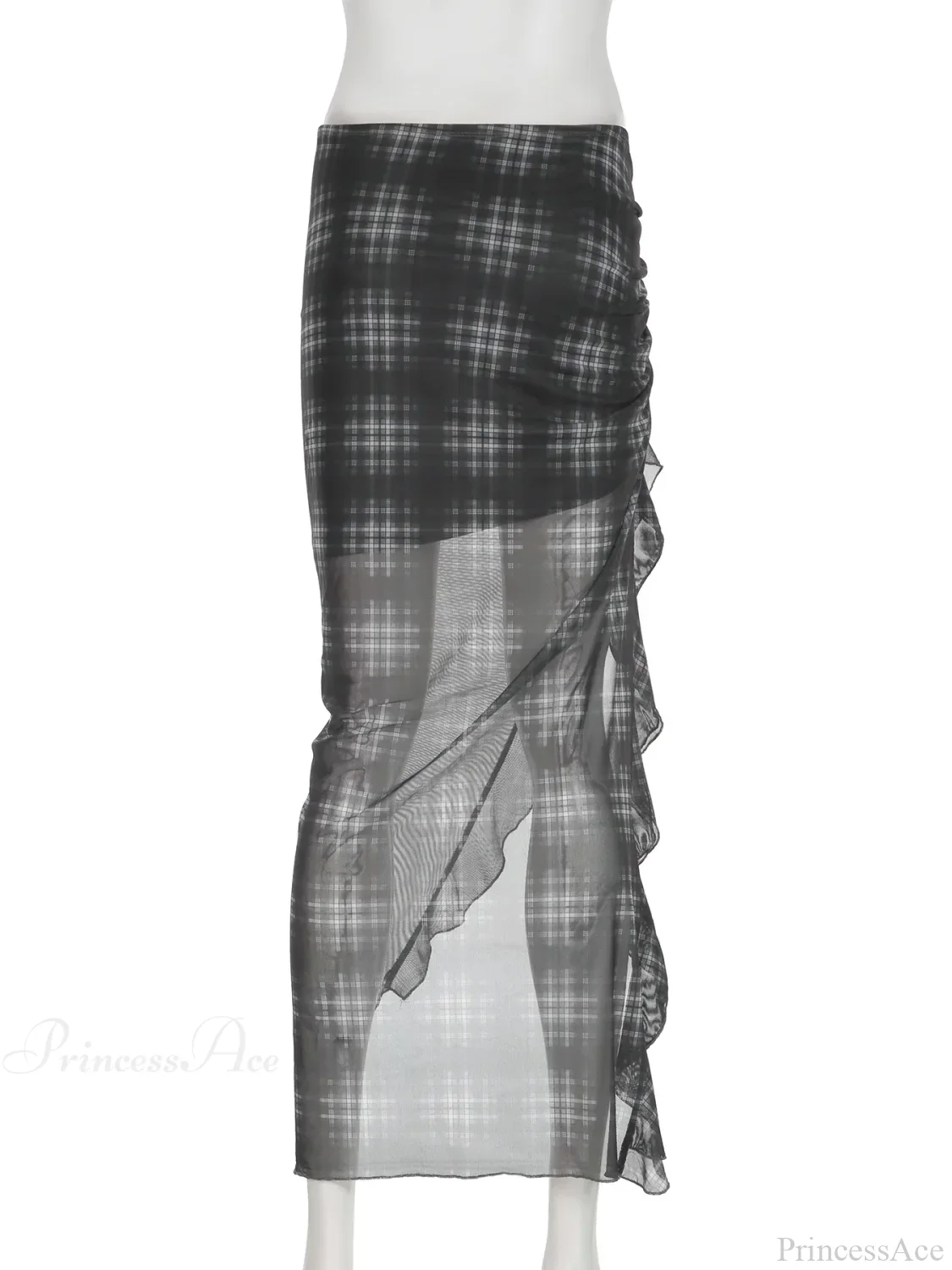 Plaid Drawstring See Through Skirt - Image 6