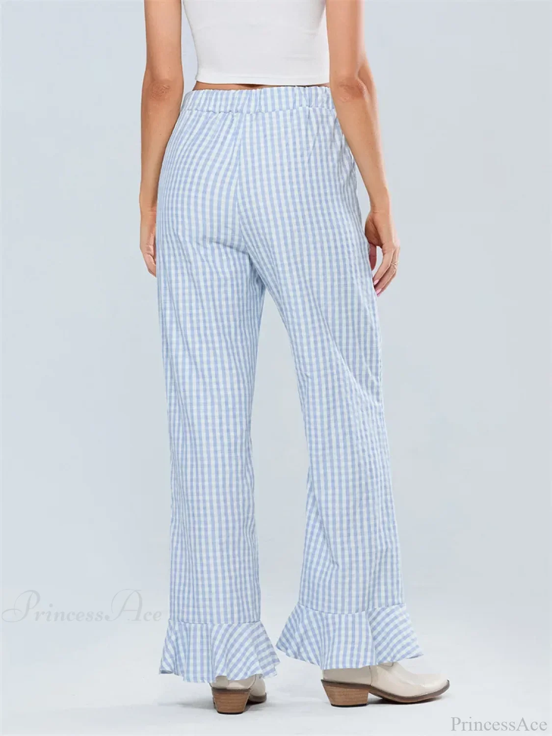 Plaid Flared Drawstring High Waist Casual Pant - Image 4