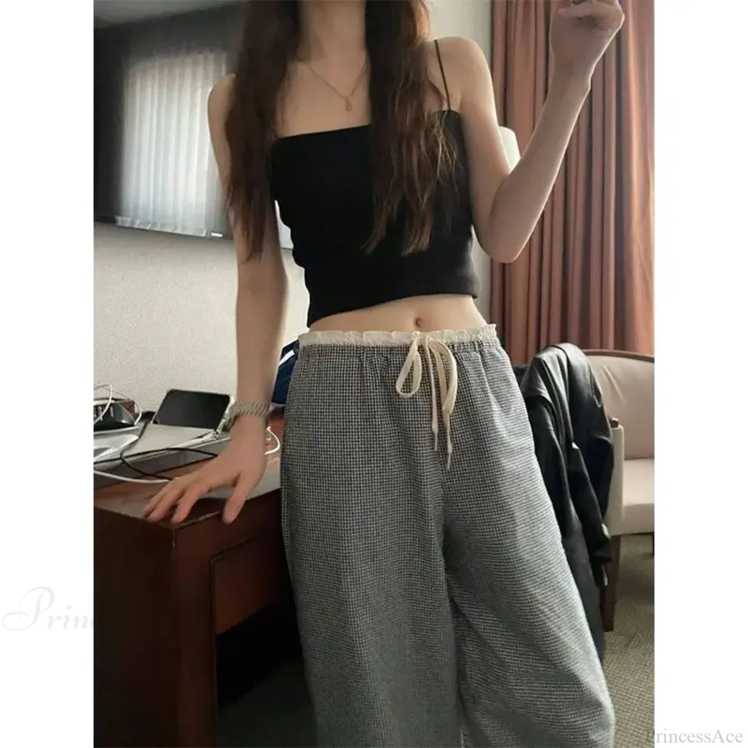 Plaid High Waist Baggy Pants - Image 2