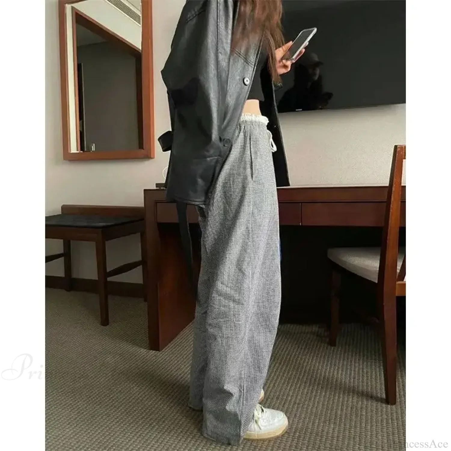 Plaid High Waist Baggy Pants - Image 3