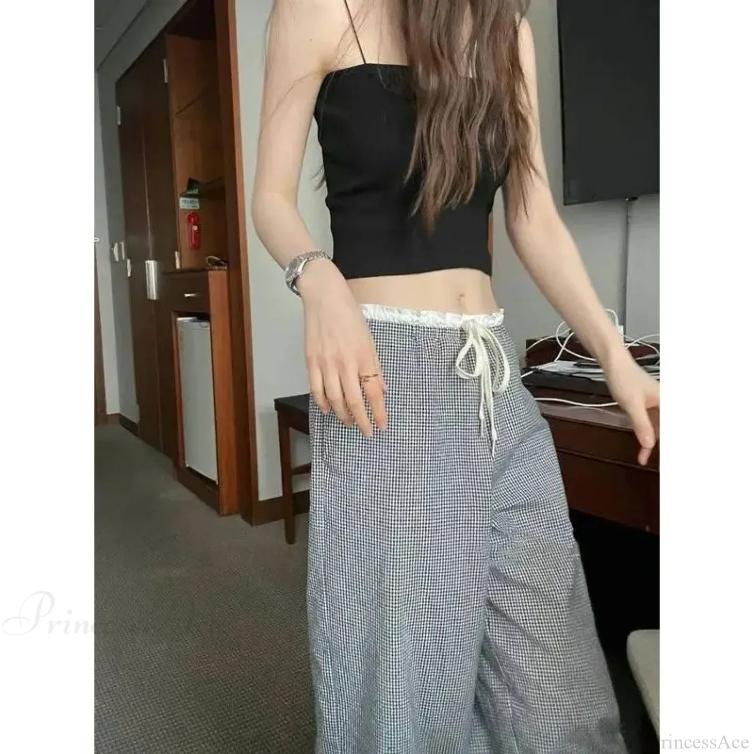 Plaid High Waist Baggy Pants - Image 4
